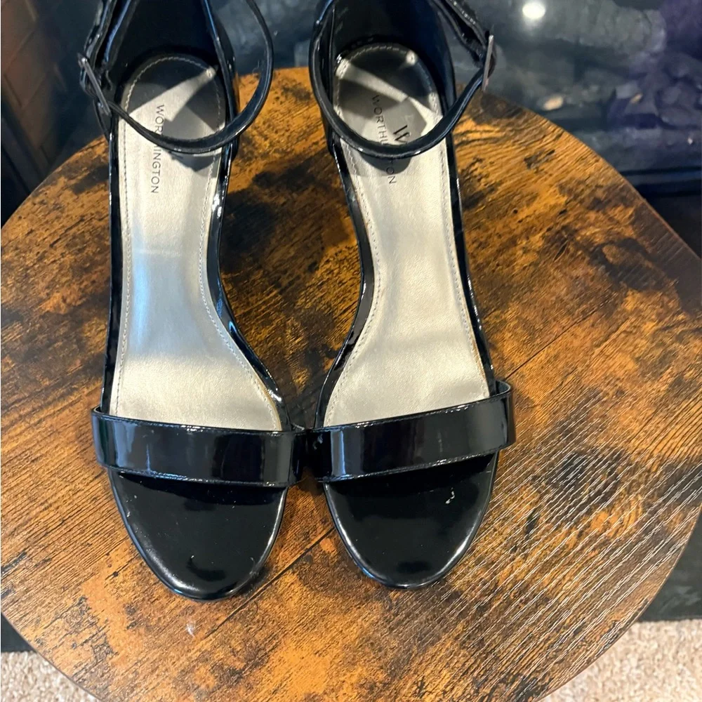 Worthington Black Patent Ankle-Strap Heels